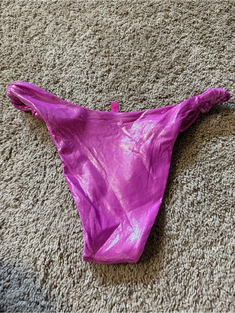 Skims Bikini Bottom Knotted Twisted Liquid Shine Lollipop Hot Pink NWT szM